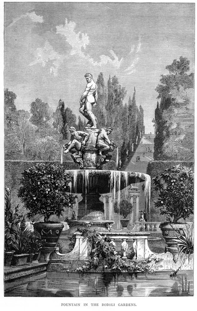 Fuente en los Jardines de Boboli, publicada por Schribner, Welforf y Armstrong, Nueva York, 1877 de American School